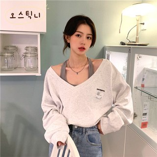 오스틱니 여성 레이어드 투피스 오프숄더 티셔츠