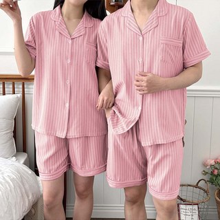 하누리 남녀공용 해피로 커플 스트라이프 홈웨어 반팔 반바지 파자마 잠옷