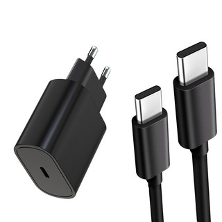 삼성 아이폰 호환 25w PD 가정용 C타입 충전기 케이블 고속 유선충전기, 1세트, Black+1m