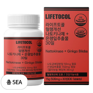 라이프토콜 혈행개선 나토키나제 + 은행잎추출물 30일 15g, 30정, 5개