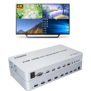 4K 60Hz 4포트 KVM 스위치 HDMI 멀티뷰어 심리스 4X1 쿼드 스크린 실시간 지원 마우스 스루 모드, 1개