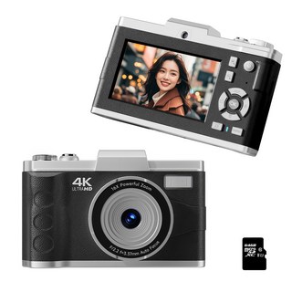 RUNHome 하이엔드 디지털 카메라 6400W 픽셀 여행용 인생+64G메모리카드, 블랙