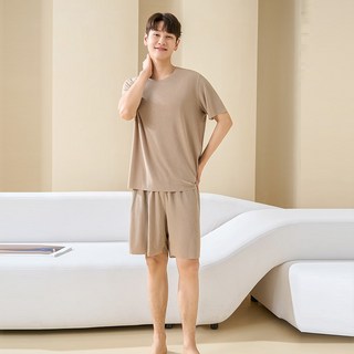 YANGTA 여름 실크 감촉 시원한 커플잠옷 캐주얼 통기성 빅사이즈 홈웨어 상하의 세트 B5