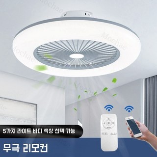 Mochae 북유럽 조명 선풍기 LED 천장선풍기 실링팬조명 3색 변경 천장형 무선 조절 가능 라이트팬, 46cm, 파란색