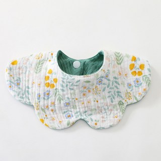 6겹 양면 아기 턱받이 부드러운 면 소재 침받이 신생아용, 1개, Blue floral