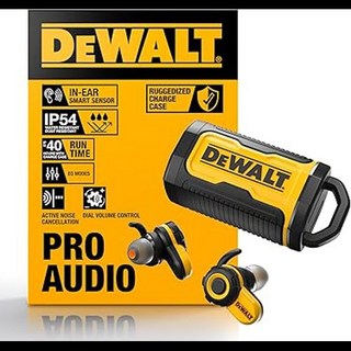 DEWALT Pro X2 잡사이트 전용 무선 이어버즈 38dB 소음 차단 ANC IP54 방수 10시간 사용 + 케이스 포함 40시간