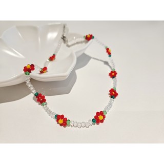 레인벨 초커 목걸이 비즈 꽃