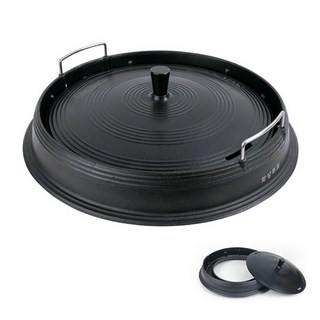 무쇠 코팅 솥뚜껑 불판 세트(불판+기름받이) 2size 택1, 솥뚜껑불판 (대)320 세트, 1개