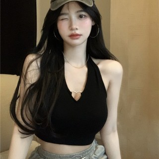 Vezri 하트 홀터넥 크롭탑 여성용 빅사이즈 레이스 트림 썸머 이너웨어 섹시 탑 Acc
