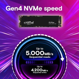 크루셜 P3 플러스 1TB PCIe Gen4 3D NAND NVMe M2 SSD 최대 5000MBs CT1000P3PSSD8, P3 Plus
