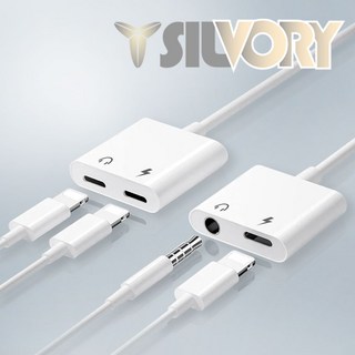 SILVORY 아이폰 듀얼젠더 8핀 3.5mm AUX 이어폰 충전 젠더, 8핀 듀얼젠더 AUX/8PIN, 1개입, 12cm