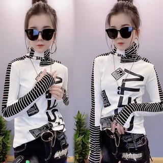 기모 폴라 티셔츠 스트라이프 스티치 셔츠