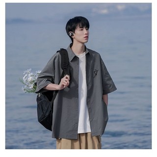 여름 남자 반팔셔츠 캐주얼 가디건 셔츠 루즈핏 카고 셔츠