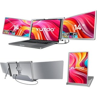 YUTOO 유투 트리플 랩탑 스크린 확장기 M1M2M3Windows 단 하나의 케이블로 연결 맥북윈도우용 노트북 모니터 1080P | FHD IPS 울트라 씬 베젤 타입-CUS, S400 14" Triple Extender Monit, 1개