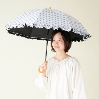 산바리아 100 2단 접이식 일본 양산 프릴 양우산 도트 땡땡이 자외선 차단