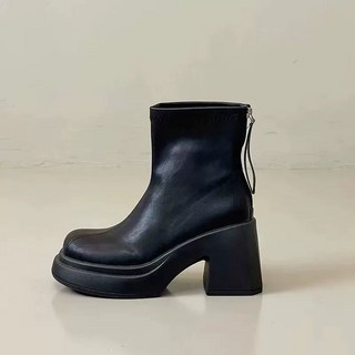 가보시 앵글부츠 앵클 통굽 가죽 발편한 키높이 9cm 여성 키작녀 부츠