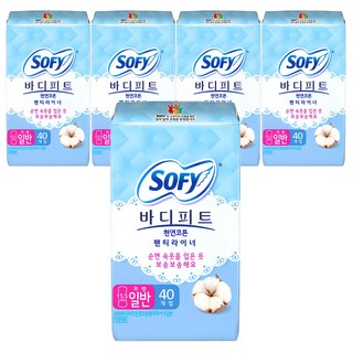바디피트 천연코튼 팬티라이너 무향, 일반, 40개입, 5개