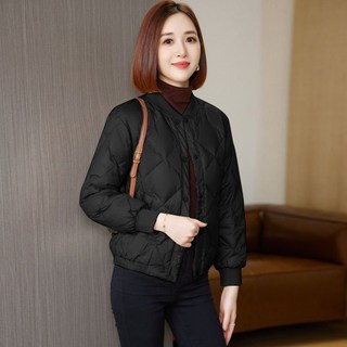 ROYALBELLE 성 퀼팅 숏 패딩 자켓 긴팔 캐주얼 따뜻한 경량 아우터 V111393