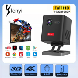 90° 조절 가능한 베이스 스탠드가 있는 스마트 미니 프로젝터 8000mAh 배터리 구동 휴대용 3D 4K 안드로이드 프로젝터, C1000