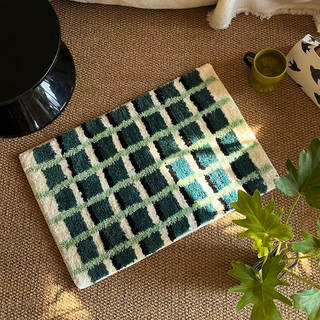 프롬무드 폭신한 러그 발매트 감성 체크, 포레스트그린