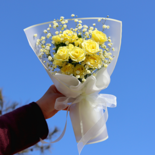 리리스 라인 프리지아 꽃다발 생화 졸업 입학 생일선물, 1개, 라인로즈옐로우