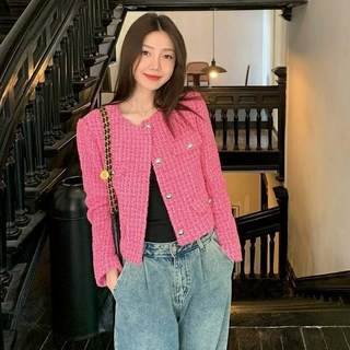 Asure 여성 트위드자켓 라운드넥 단추 숏자켓