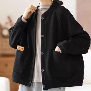 POMTOR 카키 오버핏 루즈핏 코튼 재킷 여성 가을 겨울 캐주얼 데일리 편안한 아우터