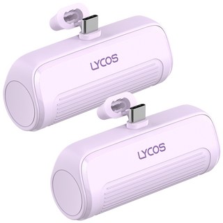 1+1 라이코스 일체형 미니 포켓 도킹형 무선 휴대용 보조배터리 5000mAh, 라이트퍼플, 삼성 C타입