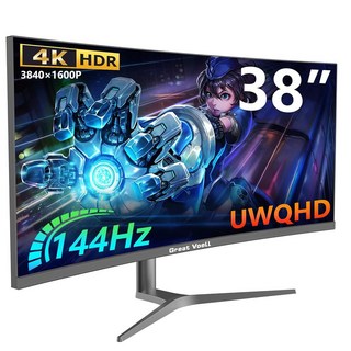 그레이트 볼 34인치 WQHD 게이밍 모니터 165Hz 울트라 와이드 21:9 1ms FreeSync/G-Sync HDR10 99% sRGB HDMI 및 DP VES, 38inch, Black, 4K60HZ