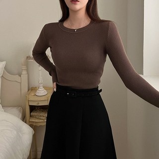 Tamina 여성 긴팔 이너 니트 라운드 스판 슬림핏 니트