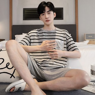 ANYOU 남성 잠옷 반팔 반바지 상하의 세트 캐주얼 빅사이즈 홈웨어