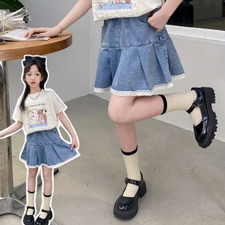 슈가푸딩 주니어 레이스플레어데님스커트 초등학생 중학생 봄신상 주니어치마 아동청치마 아동플레어스커트 데일리룩 OOTD