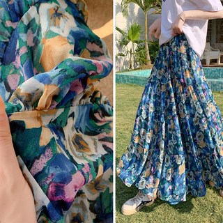 리틀깽스 풍성한 빅사이즈 여름휴가 하늘하늘 프릴 플라워 쉬폰 롱스커트 치마