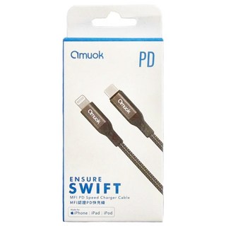 amuok 艾默克 MFI認證 PD快充線 Type-C 轉 Lightning, 120cm長, 支援 iPhone iPad iPod, 120cm, 黑色, 1條