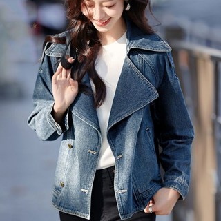 여성 캐주얼 데님 자켓 루즈핏 숏 데님 트렌치 코트 데님점퍼 청점바 아우터