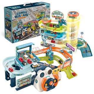 Kizus GoGo Racer都市混合車庫玩具+停車塔遊戲組, 混色