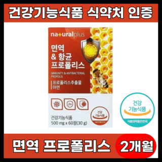 면역력높이는 면역력에좋은 영양제 강화제 만성염증 프로폴리스 아연 식약처인증, 1개, 60정