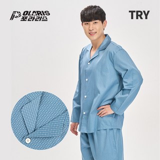 DY 트라이 남자 잠옷 효도 선물 고급 순면 주자 파자마 세트 체크 스타일 POLARIS BLUE