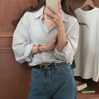 [#재구매1위#셔츠]프라이드 줄무늬 오버핏 셔츠