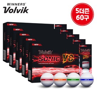 (5더즌 60구) 볼빅 골프공 소닉 V8 소프트 트랙 2피스, 멀티(레.오.그.블), 5개, 12개입