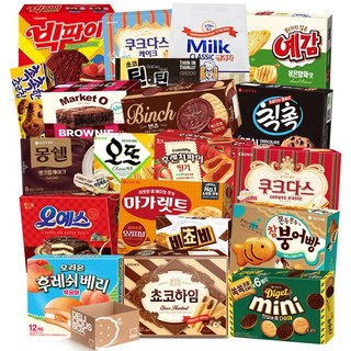 [냠냠상회] 마가렛트 붕어빵 몽쉘 비쵸비 빈츠 후렌치파이 쿠크다스 쌀과자 빅파이 오예스 등 초대용량 사무실 간식 과자세트, 1세트, 20p