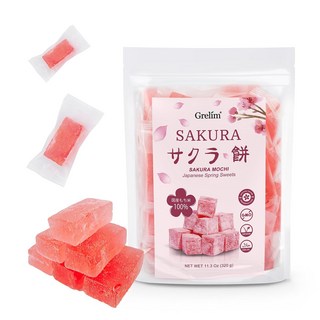 GRELIM 일본 사쿠라모찌 캔디 11.3Oz 전통 벚꽃 떡 개별 포장 인공 색소 및 방부제 무첨가 320g, 1개