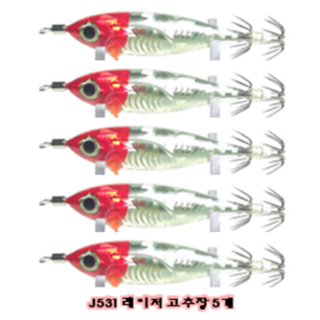 씨넥스 쪼꼬미500 에기 25년형 신제품 (갑오징어 주꾸미 한치 낙지 낚시용 에기), 1세트, 5.3g, J531 레이저 고추장