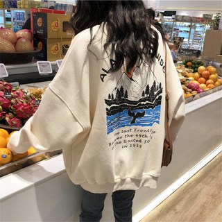 스프링앤썸머 알래스카 기모 맨투맨 레터링 여성 루즈핏 티셔츠 데일리 라운드넥
