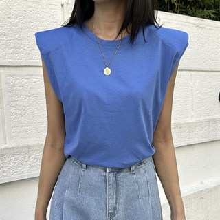 어깨뽕 숄더 패드 나시티 라운드 민소매 나시 티셔츠 4color