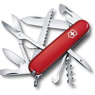 [B001U4Y7ZE] VIctorInox 스위스 군용 칼 헌츠맨 멀티툴 15가지 기능을 갖춘 칼 칼날 코르크따개 캔따개, Rot, 1개