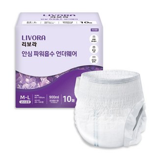 리보라 남녀공용 안심 파워흡수 언더웨어 팬티형 요실금 성인용 기저귀, 중형, 10매입, 6개