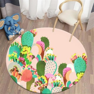 라운드 카펫 선인장 알로에 아트 페인팅 프린트 거실 플란넬 침실 영역 러그, B. Diameter 120cm, 2. Round Rug 2, 1개