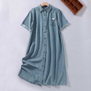 POMTOR 여성 빅사이즈 캐주얼 오버핏 셔츠 데님 원피스