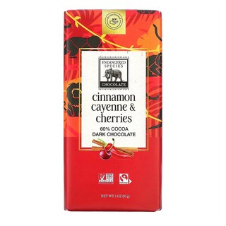 Endangered Species 다크초콜릿 85g 4팩 시나몬 앤 체리 Endangered Species Chocolate Dark Chocolate, 4개